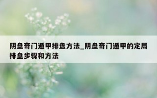 阴盘奇门遁甲排盘方法_阴盘奇门遁甲的定局排盘步骤和方法