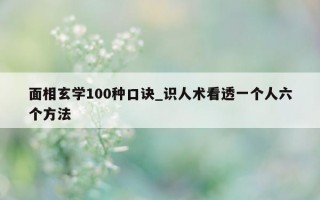 面相玄学 100 种口诀_识人术看透一个人六个 *** 