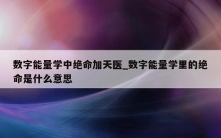 数字能量学中绝命加天医_数字能量学里的绝命是什么意思