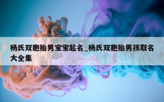 杨氏双胞胎男宝宝起名_杨氏双胞胎男孩取名大全集