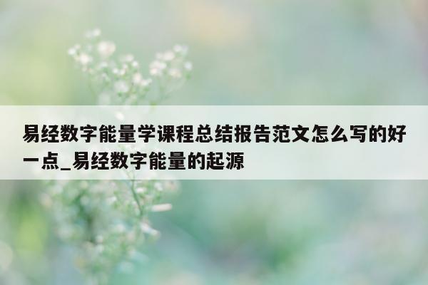 易经数字能量学课程总结报告范文怎么写的好一点_易经数字能量的起源 - 第 1 张图片 - 新易生活风水网