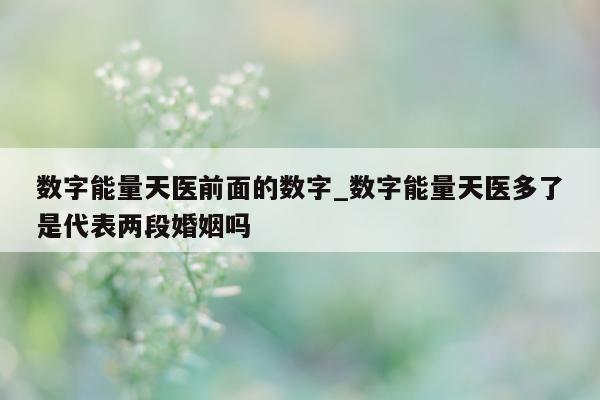 数字能量天医前面的数字_数字能量天医多了是代表两段婚姻吗 - 第 1 张图片 - 新易生活风水网